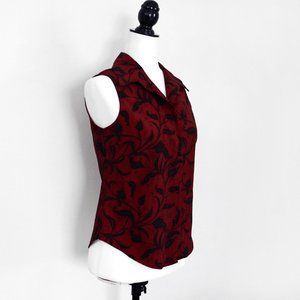 Vintage Deep Red Sleeveless Blouse Rayon, Floral Print